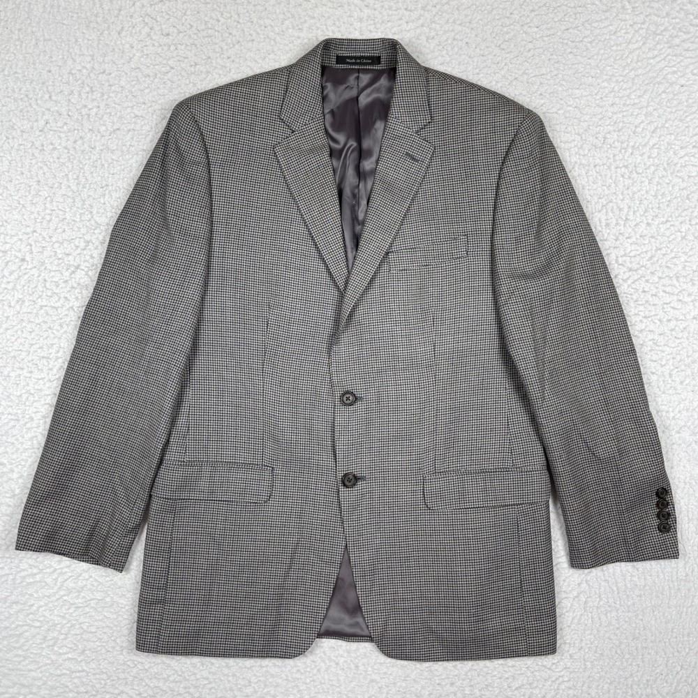 Lauren Ralph Lauren Blazer Mens 40R Gray Houndstooth Silk Wool Jacket Business